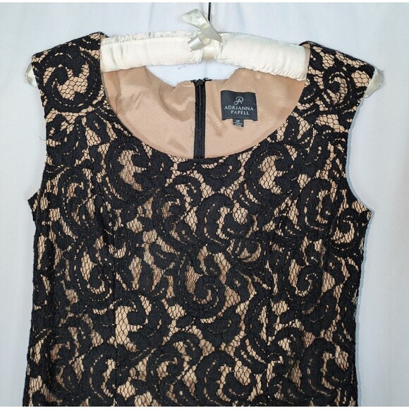 Adrianna Papell Dress 6P Women's Black Embroidered Lace Overlay Sheath Date Chic - Picture 4 of 11